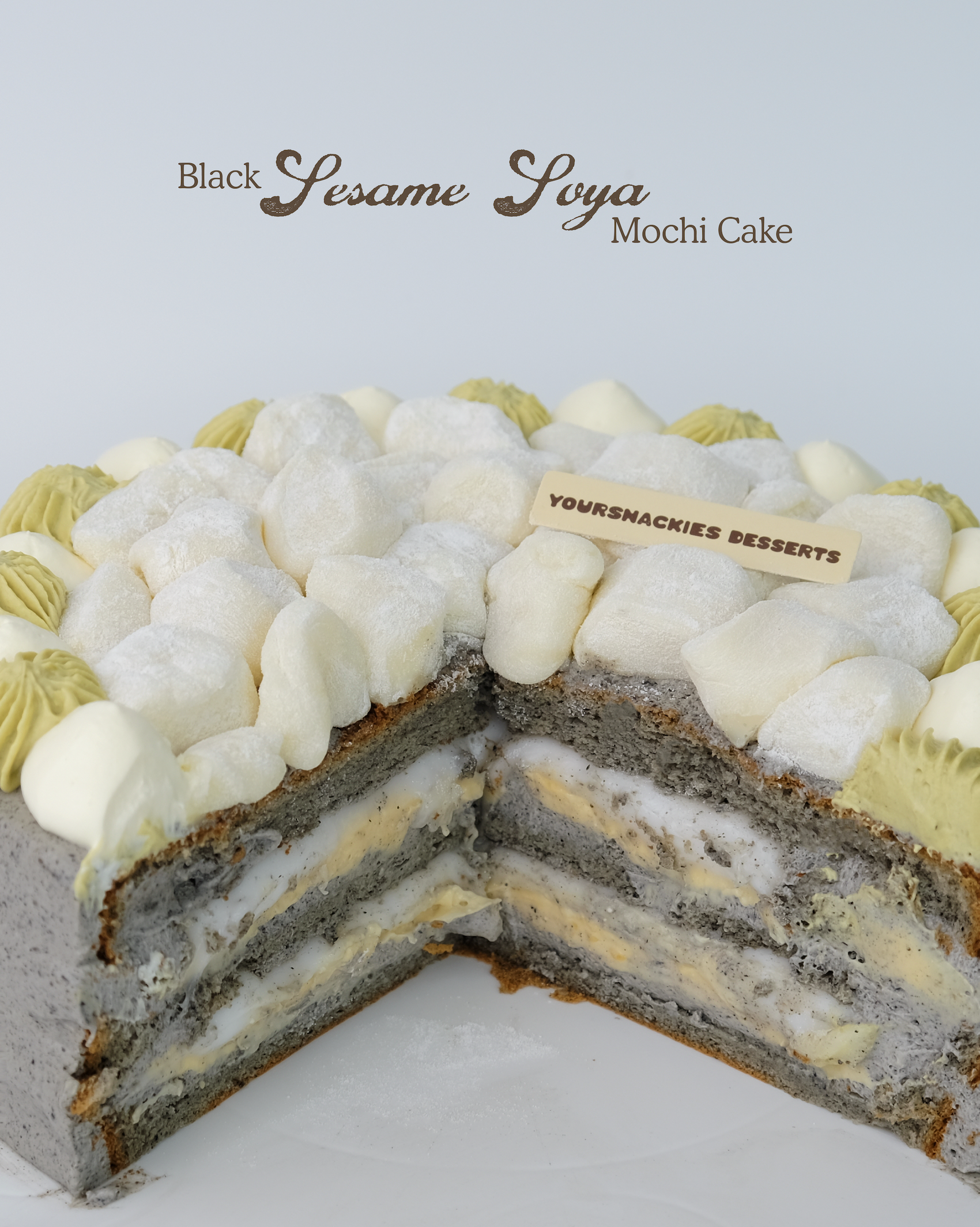 Black Sesame Soya Mochi Cake