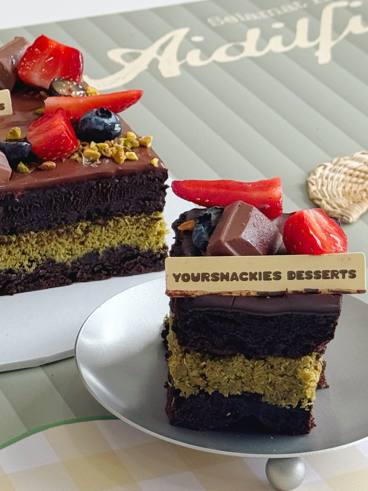 Dark Chocolate Brownies Pistachio Cake