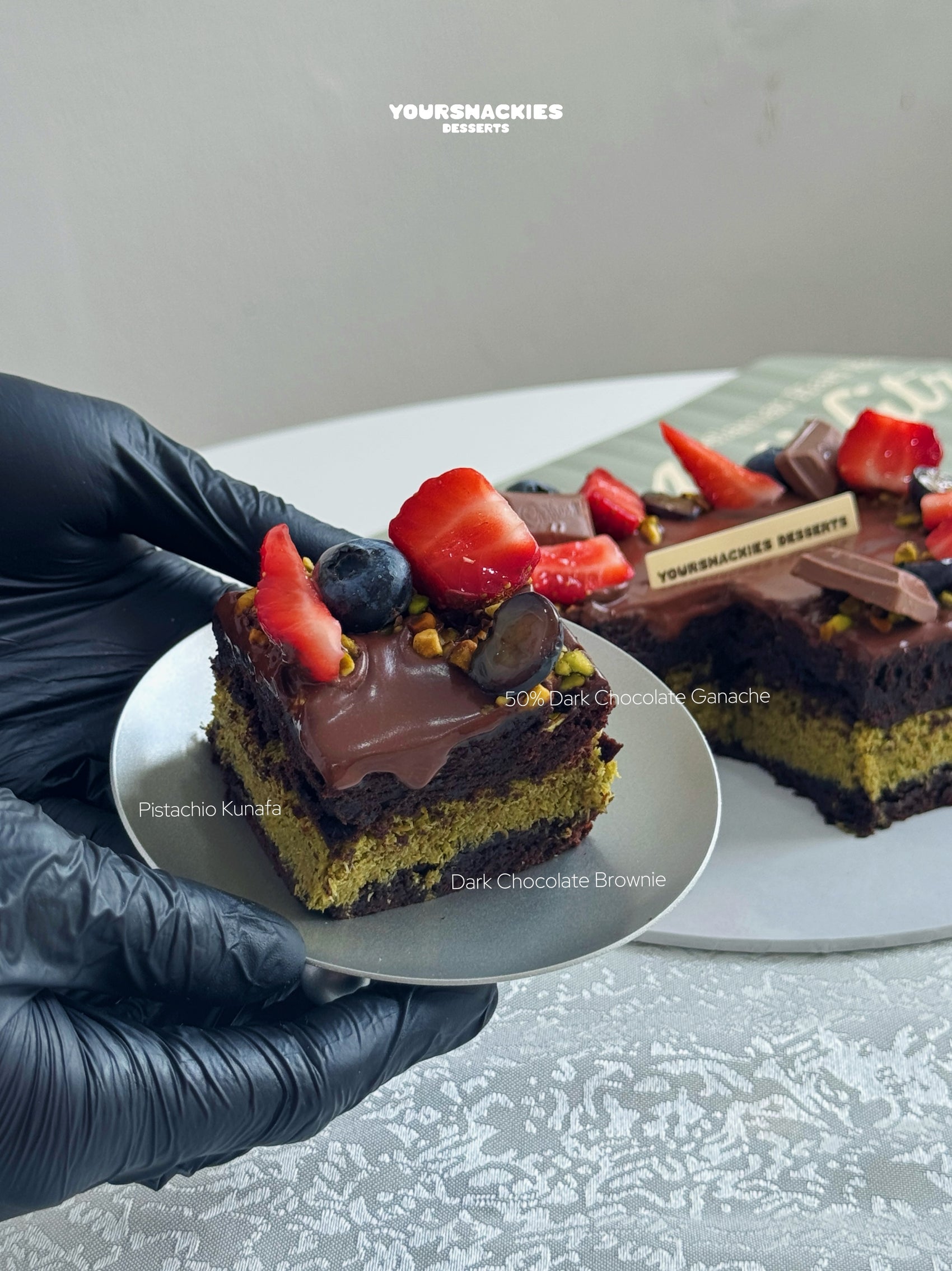 Dark Chocolate Brownies Pistachio Cake