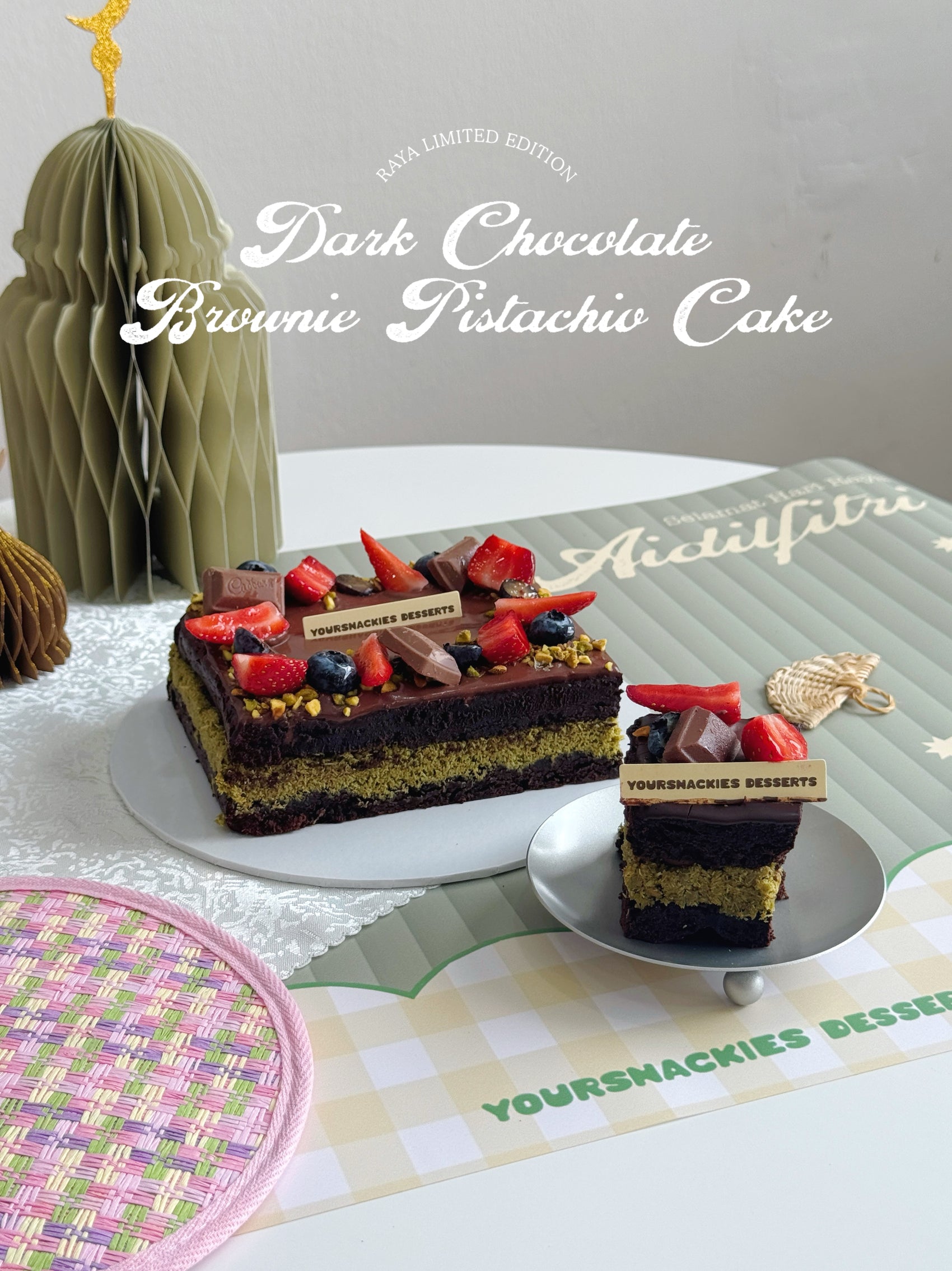 Dark Chocolate Brownies Pistachio Cake