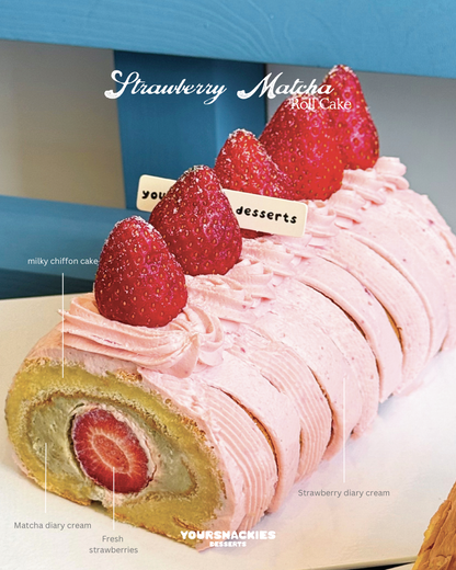 Very Strawberry Matcha Swiss Roll