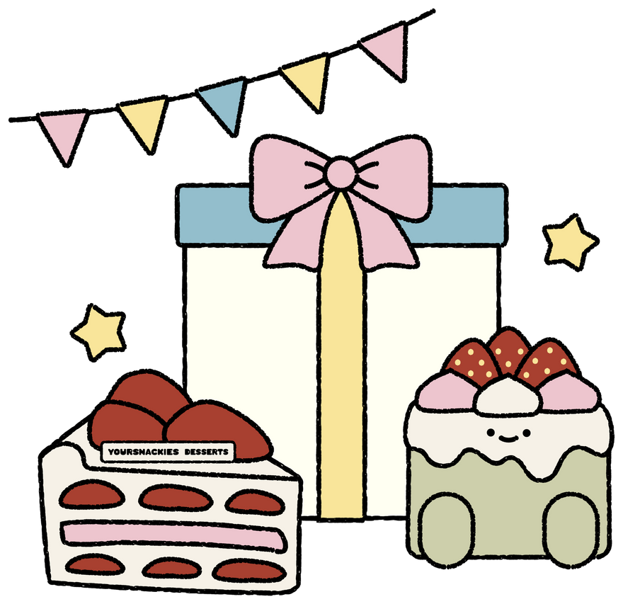 Yoursnackies corporate gift box with strawberry shortcake slice and matcha cake
