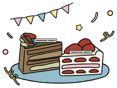 Party set — chocolate and strawberry cake slices on a plate